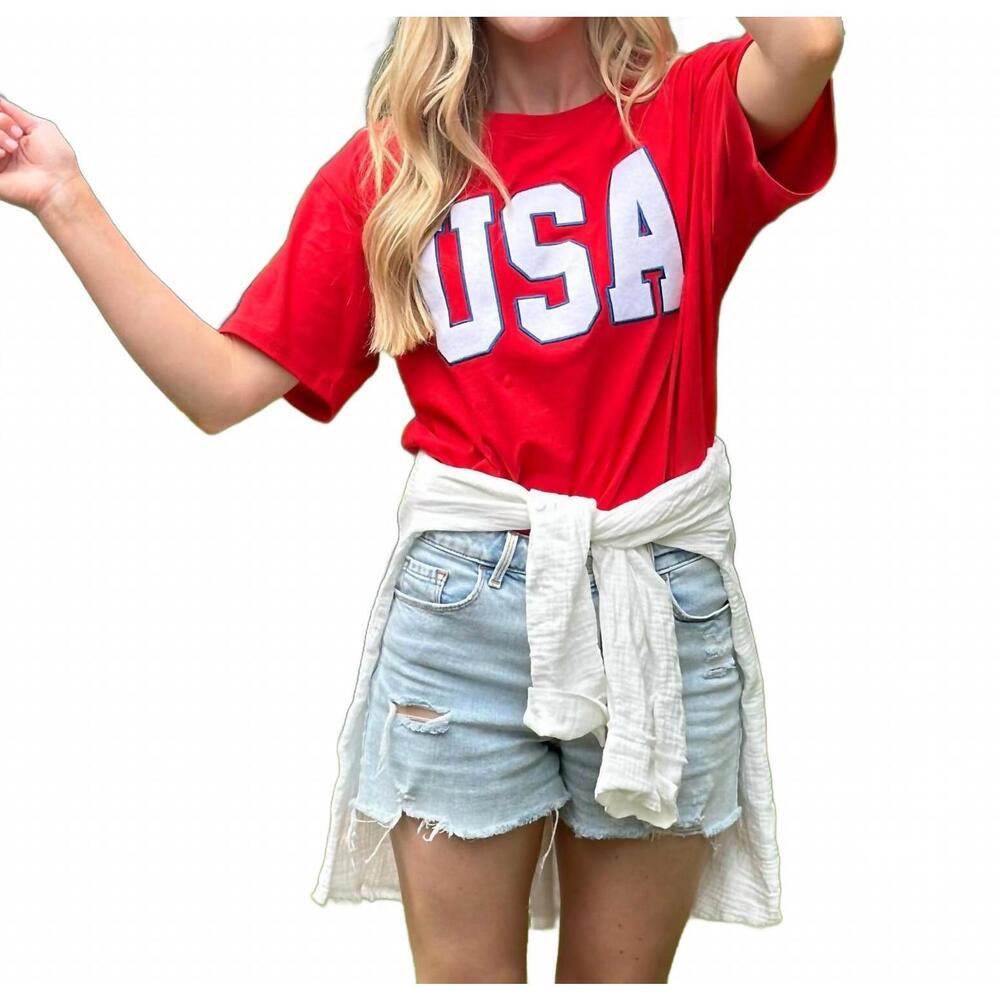 NEW STEWART SIMMONS usa boyfriend short sleeve tee in red